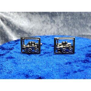 vintage mens silver tone steam engine locomotive cuff links